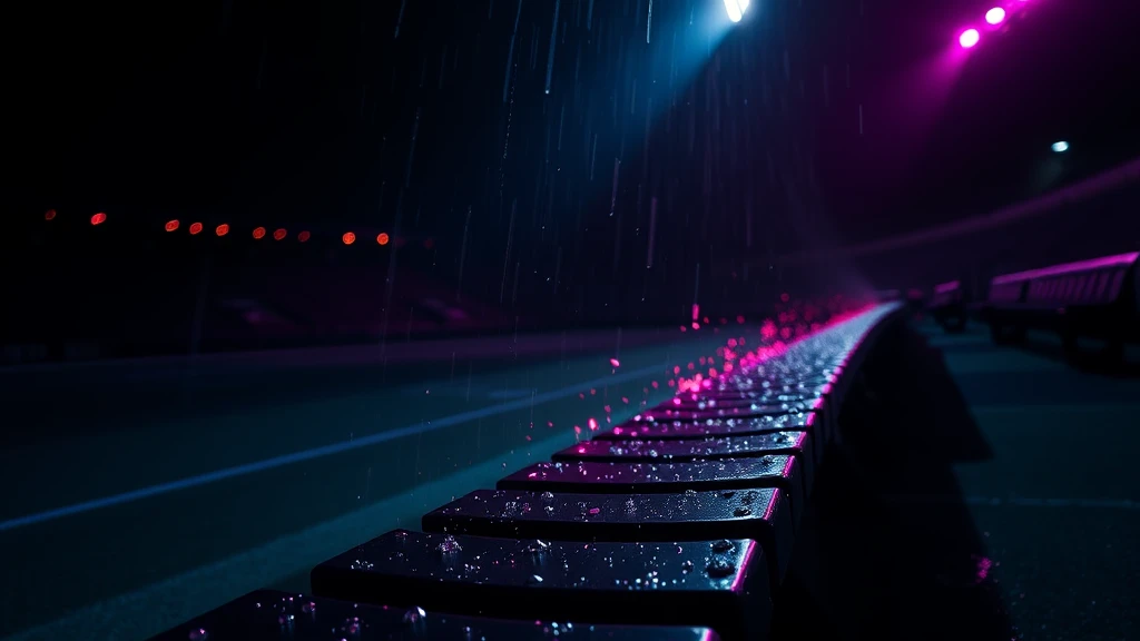 An empty dugout bench in driving rain