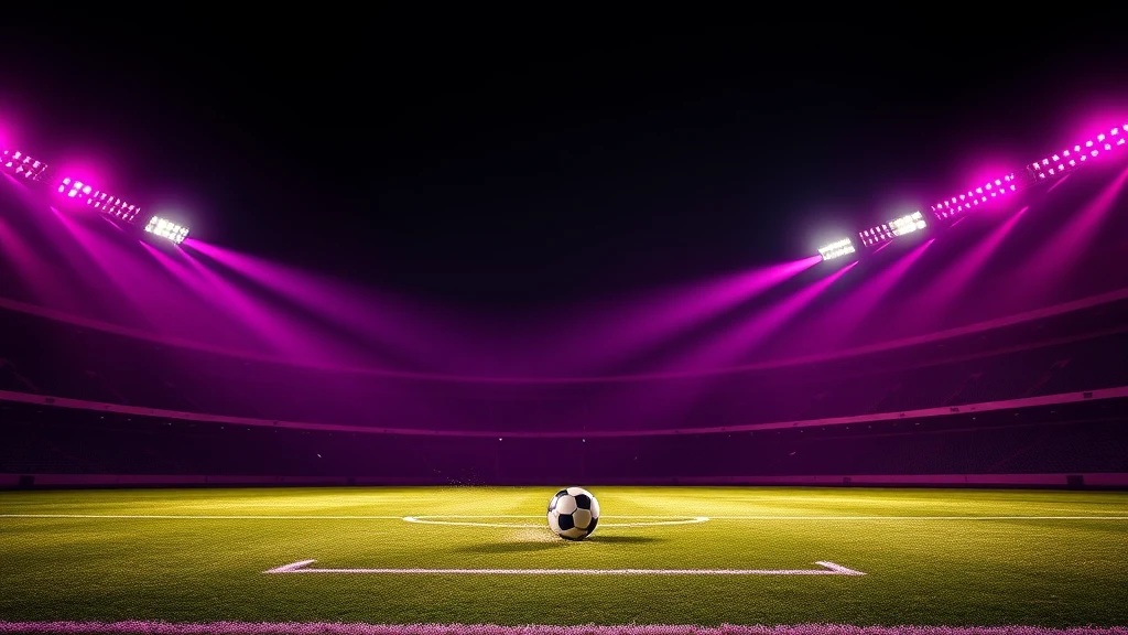 An empty floodlit pitch at night with a ball on the penalty spot